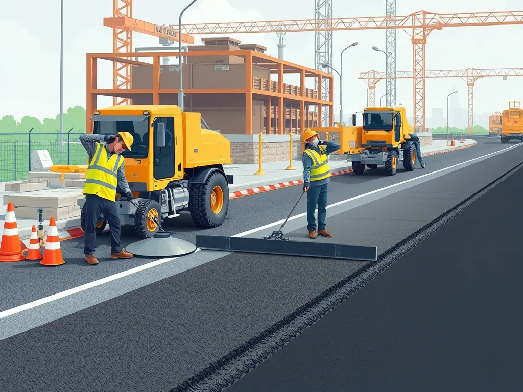 Asphalt paving workers using heavy machinery to demonstrate cost-effective road construction.