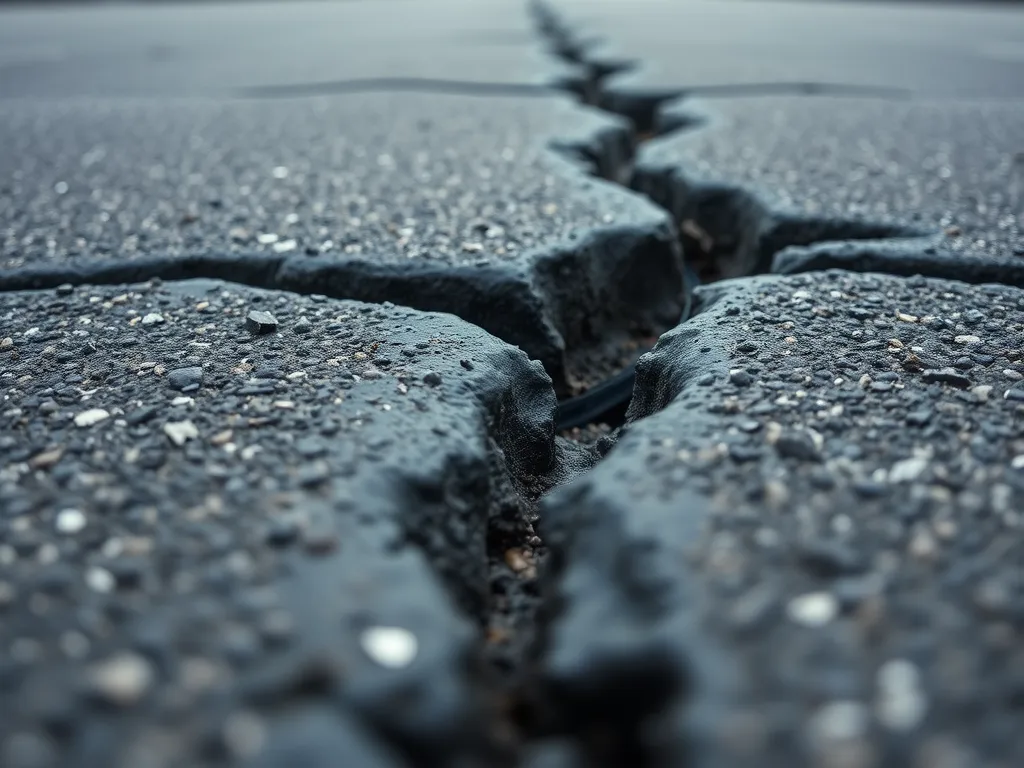 Close-up of a cracked pavement highlighting the importance of crack sealing for pavement maintenance.