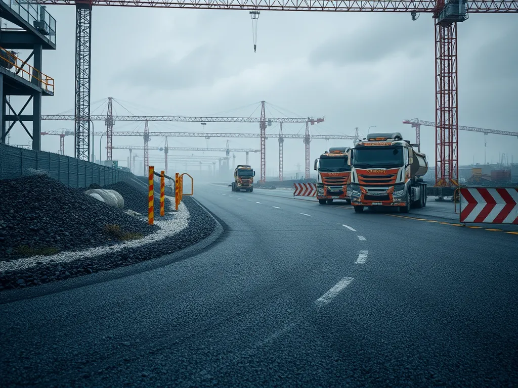 Heavy machinery on a road undergoing crack sealing process