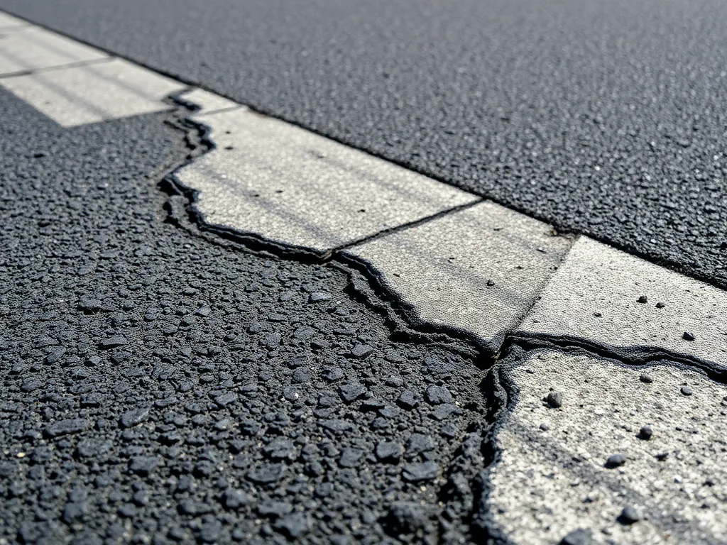 Close-up of asphalt cracks requiring sealing to prevent damage