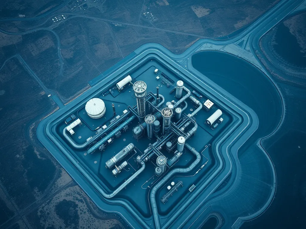 Aerial view of a crude oil refining facility for asphalt production.