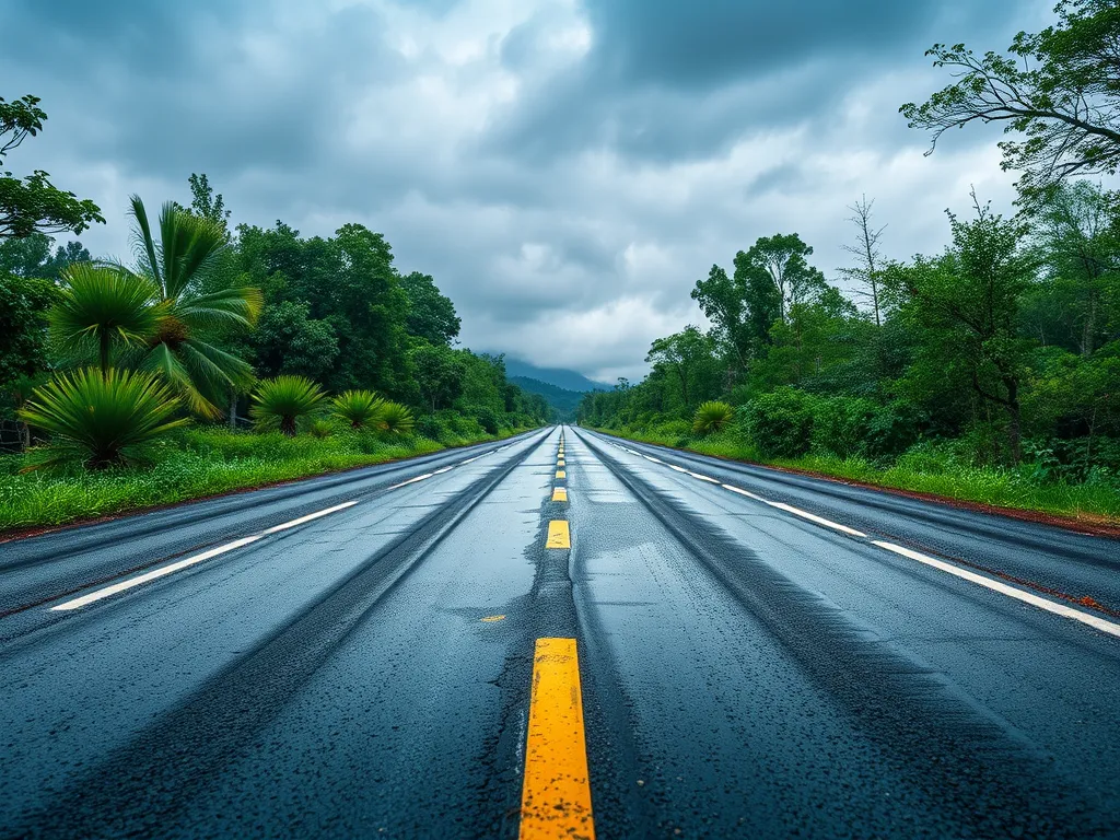 A freshly paved road showcasing dense-grade asphalt mastic, highlighting its smooth finish and durability.
