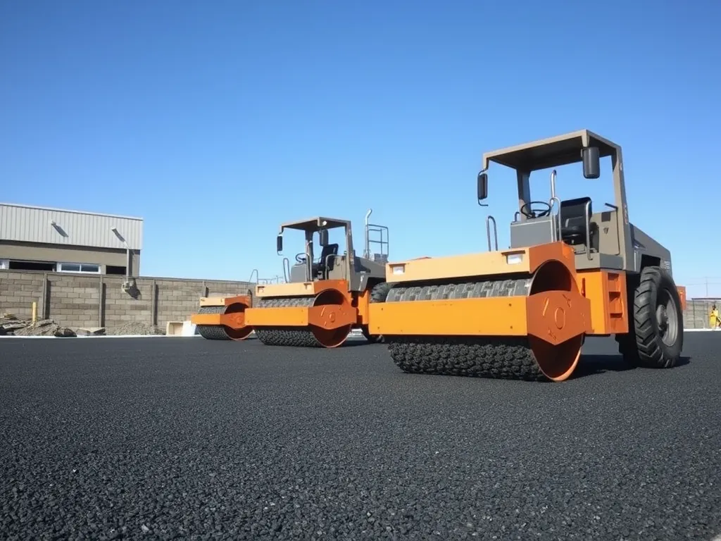 Asphalt rollers working on dense-grade asphalt mastic pavement