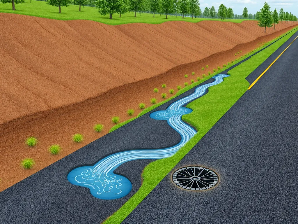 Illustration showing drainage systems for asphalt driveway longevity