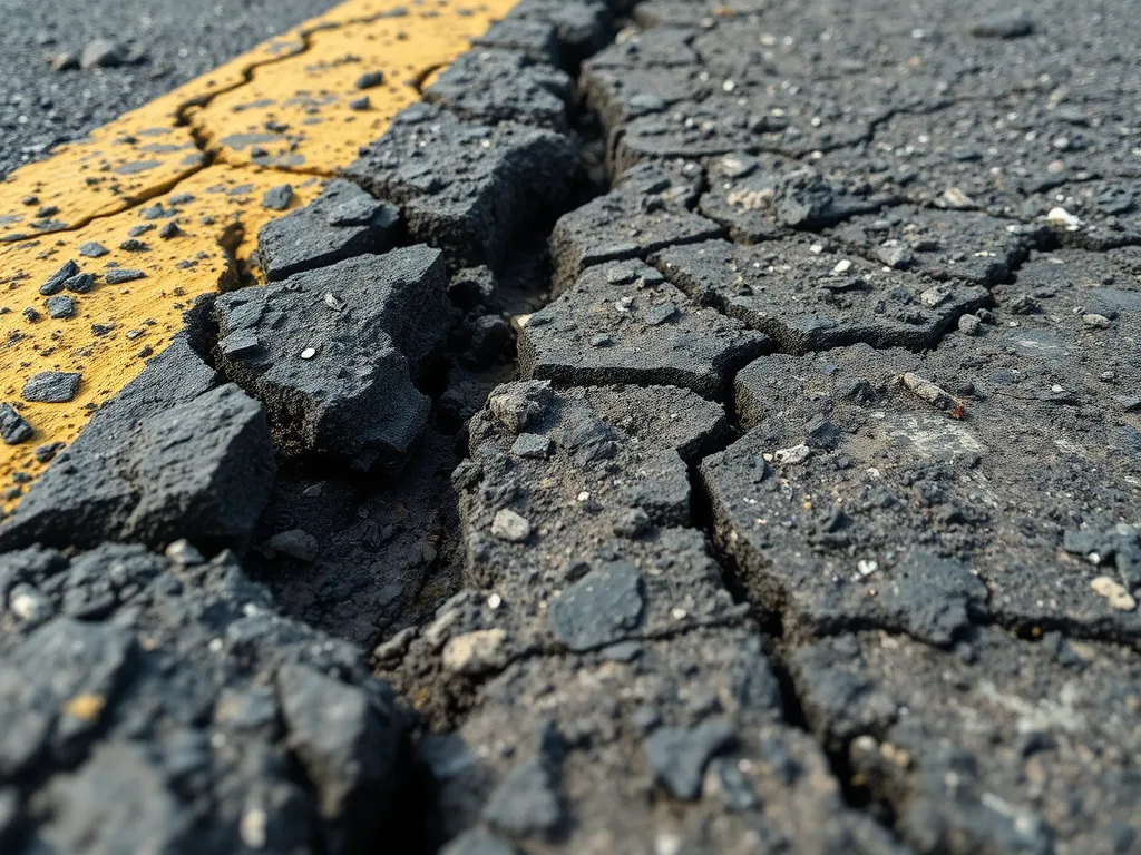 Cracked asphalt surface highlighting the importance of drainage in preventing further damage.