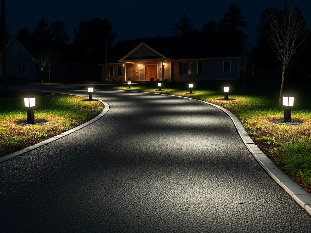 Well-lit driveway showcasing aesthetic and functional design with lighting.