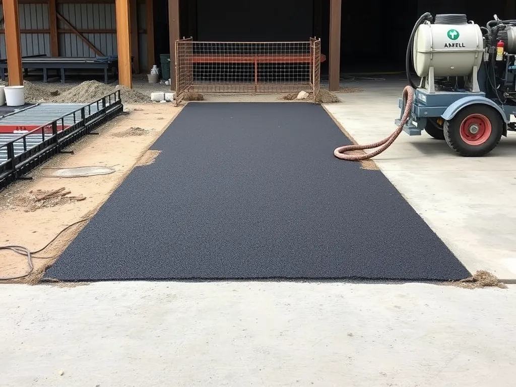 Freshly laid asphalt forming the base of a driveway, showcasing essential components for durability.