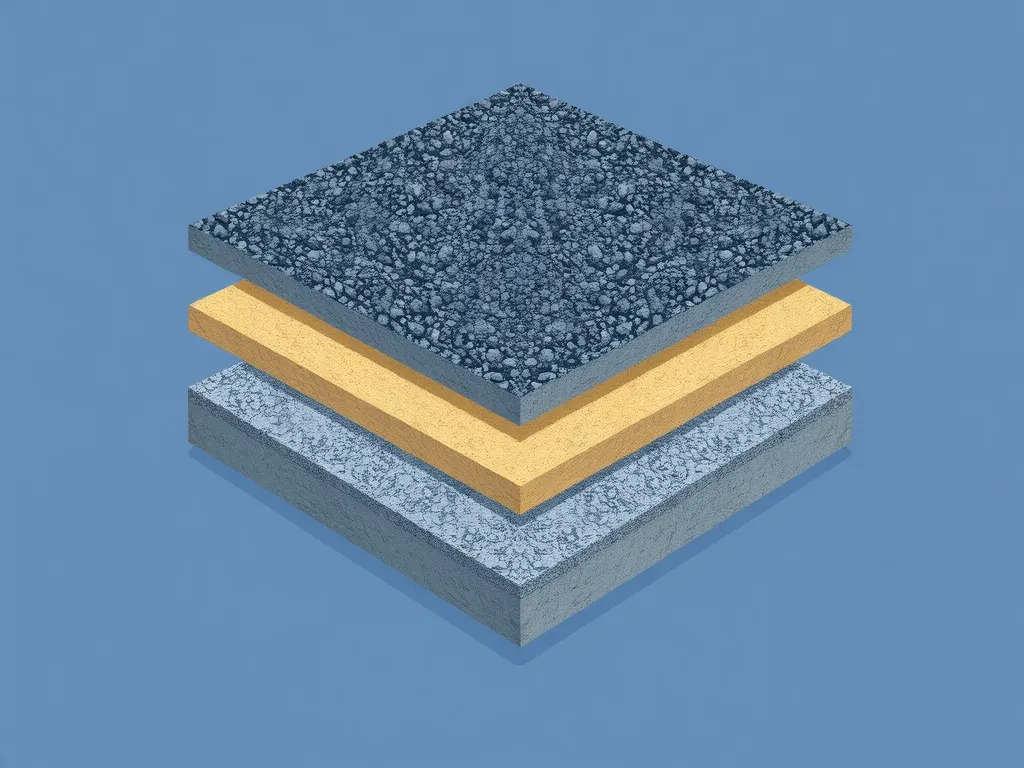 Diagram showing components of a driveway base including gravel, sand, and concrete layers.