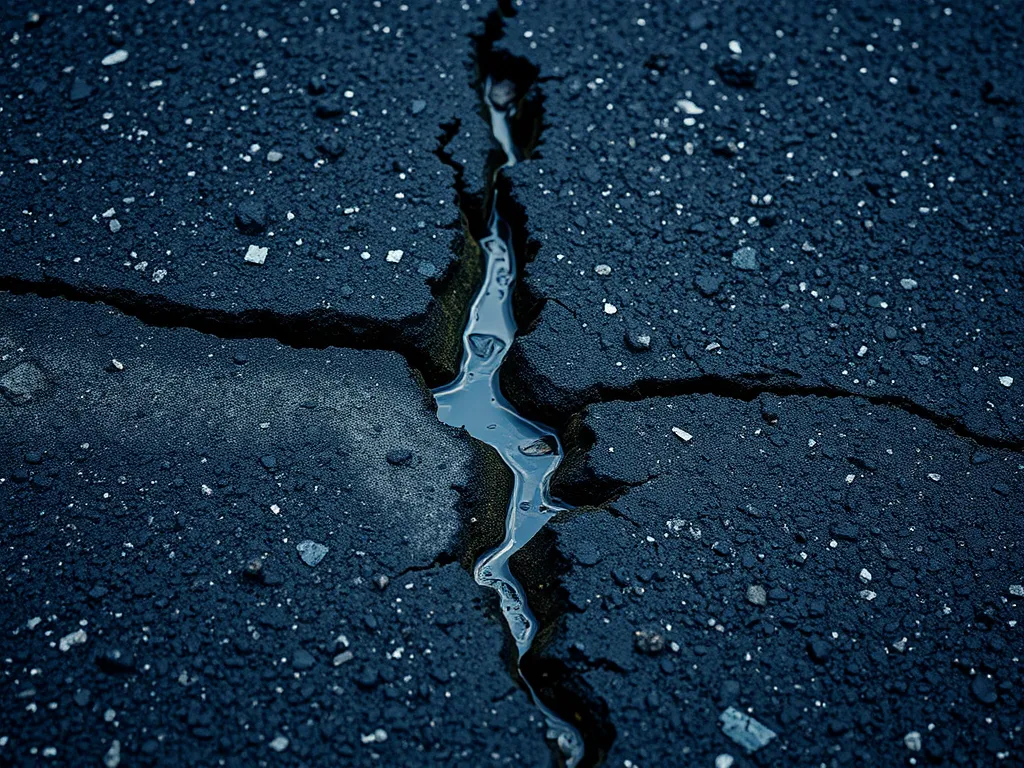 Close-up of a cracked driveway showcasing the effects of water infiltration on pavement integrity