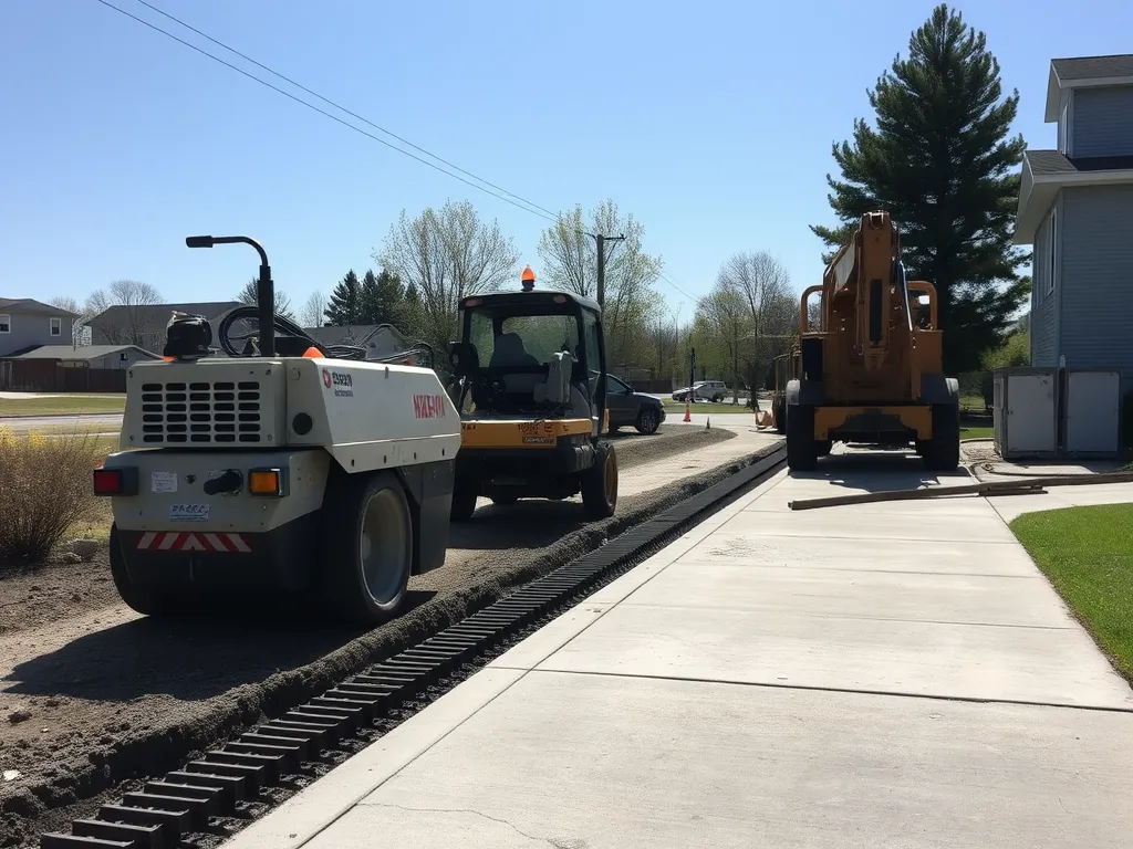 Heavy machinery working on driveway drainage issues to prevent water pooling.