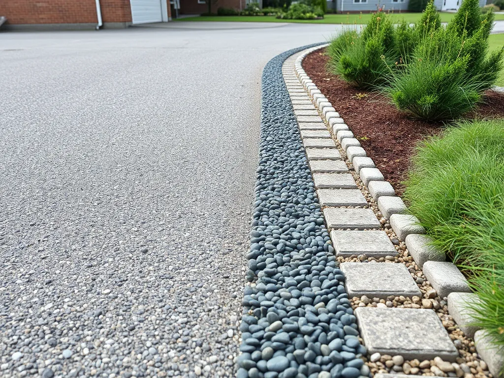 Well-designed driveway drainage with stones and pavers to improve water flow.