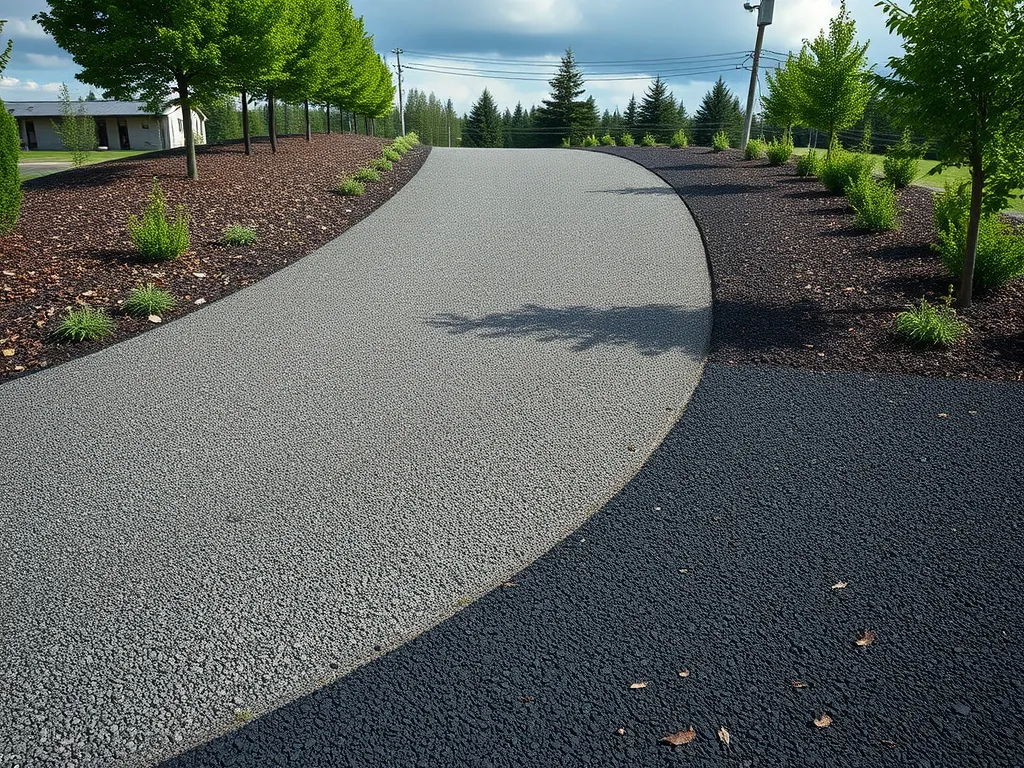 Curved driveway showcasing various materials, highlighting the life cycle of driveway options.