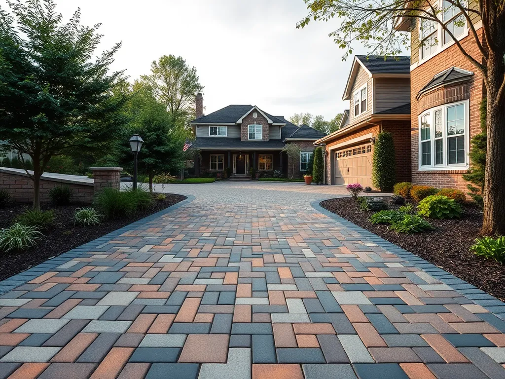 Modern driveway showcasing brick pavers to enhance property value.