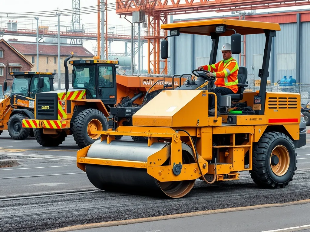 Operator using a paver machine for asphalt installation and training.