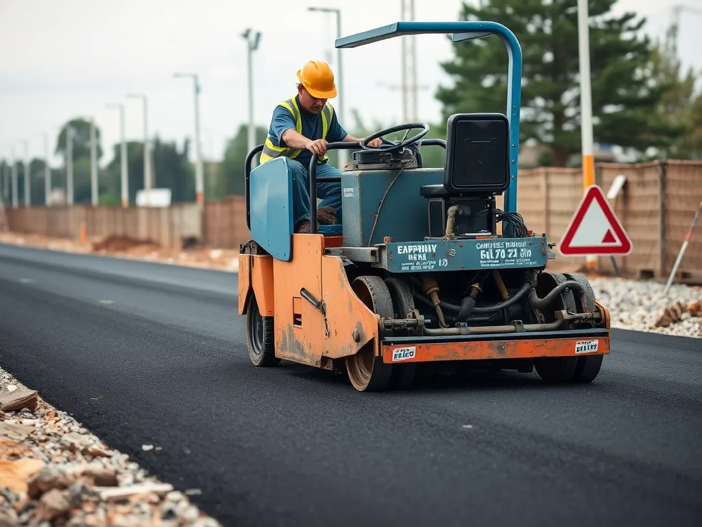 Operator using a paver machine on asphalt to ensure effective pavement application