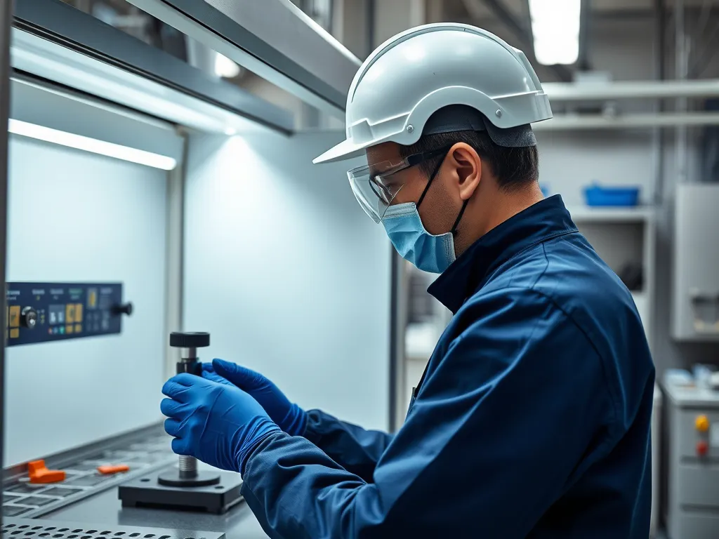 Laboratory technician conducting an EN 12697 test for hot mix asphalt