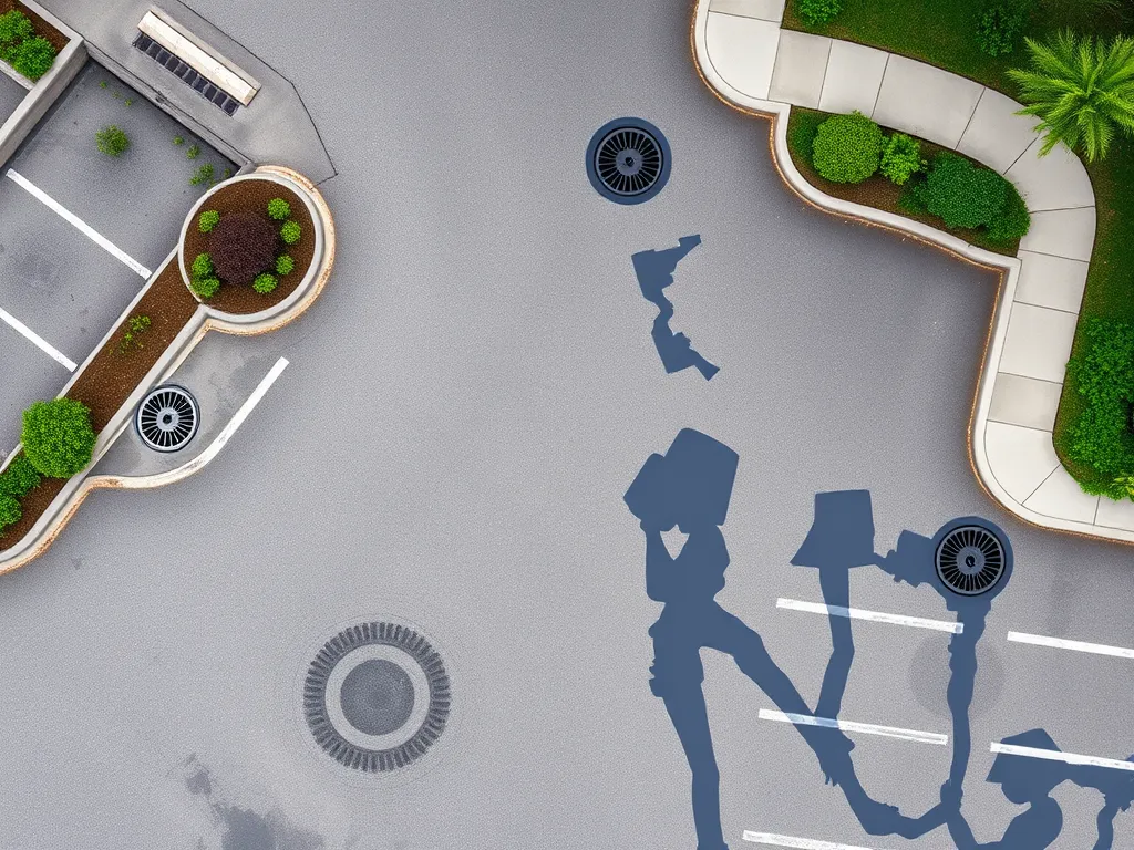 Aerial view of asphalt surface showcasing load-bearing enhancements and drainage solutions.