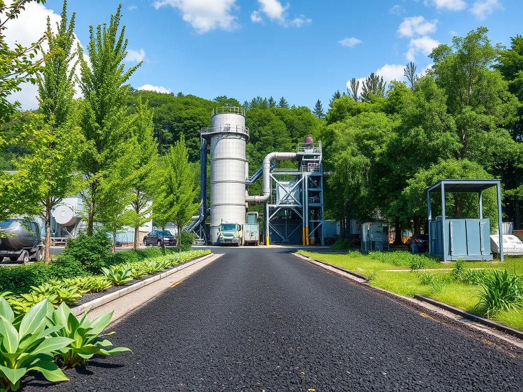 Asphalt production facility demonstrating eco-friendly practices in asphalt manufacturing.