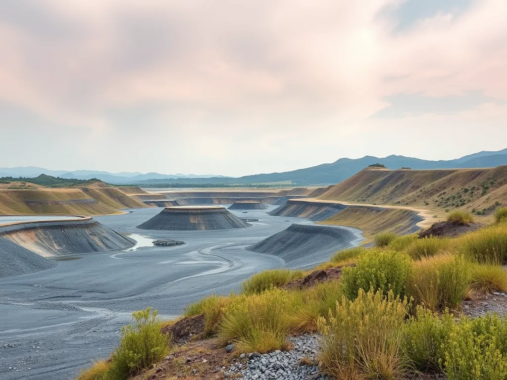 Landscape showing an aggregate mining site with environmental alterations