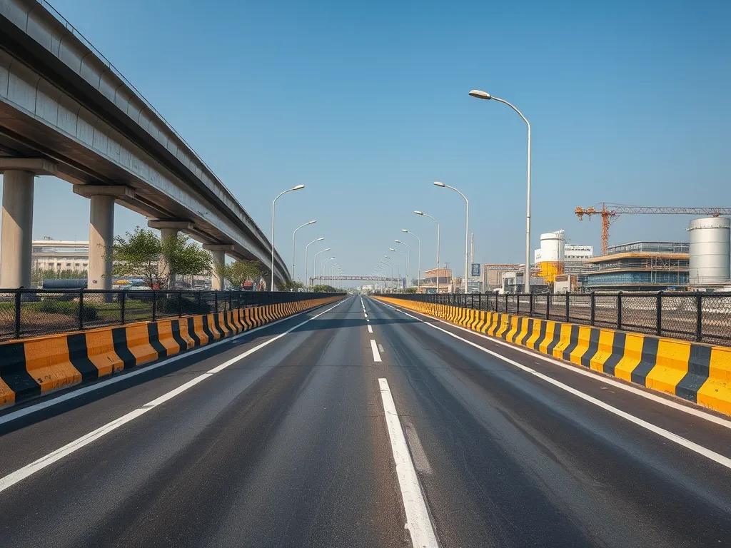 Empty highway with asphalt and noise barriers, illustrating the impact of environmental noise regulations.