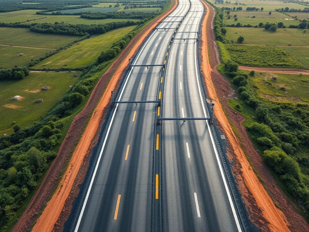 Aerial view of a modern highway illustrating the evolution of asphalt mixes over the decades.