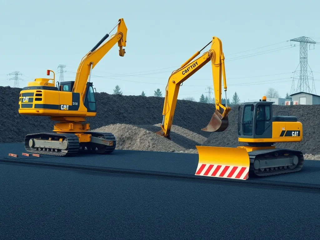 Excavators performing excavation strategies for asphalt paving.