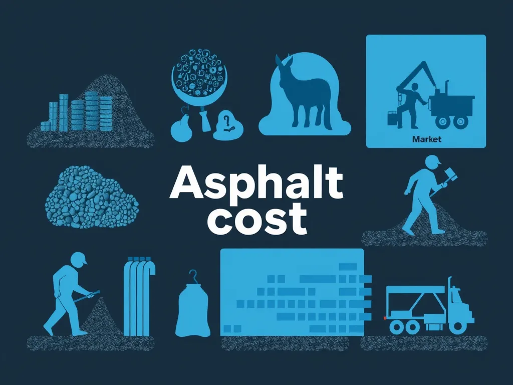 An infographic illustrating factors influencing asphalt costs, such as materials, labor, and market dynamics.