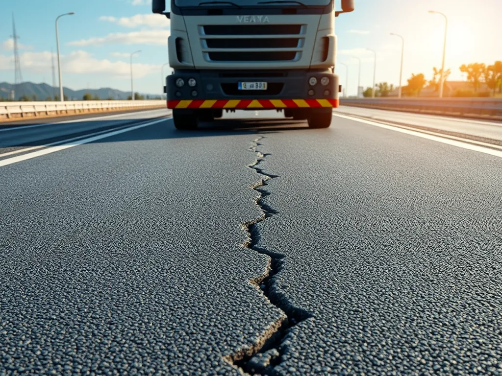 Image showing a crack in asphalt concrete, illustrating the impact of deterioration on fiber reinforced asphalt concrete (FRAC).