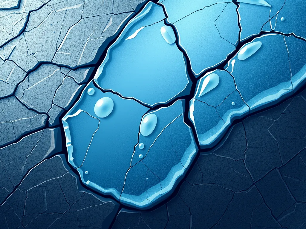 Illustration showing cracks in Fiber Reinforced Asphalt Concrete with water droplets