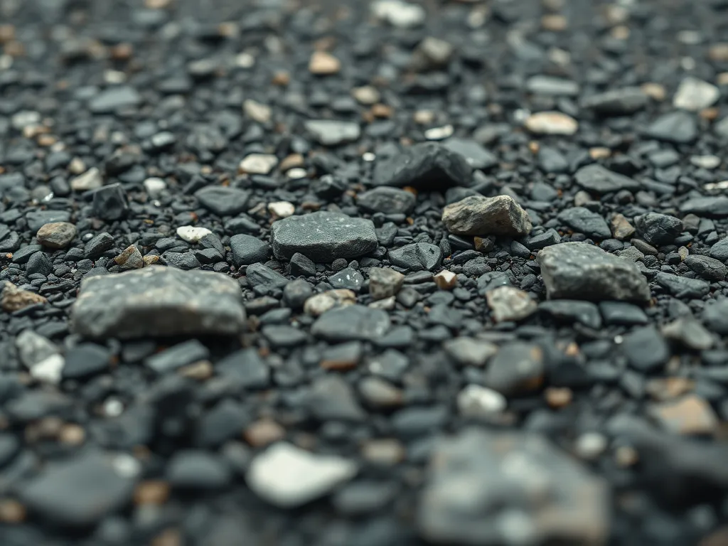 Close-up view of asphalt concrete surface with fiber reinforcement for durability.
