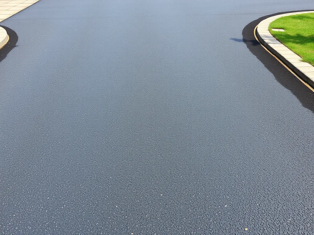 A freshly repaired asphalt driveway with no visible cracks, demonstrating effective crack filling techniques.