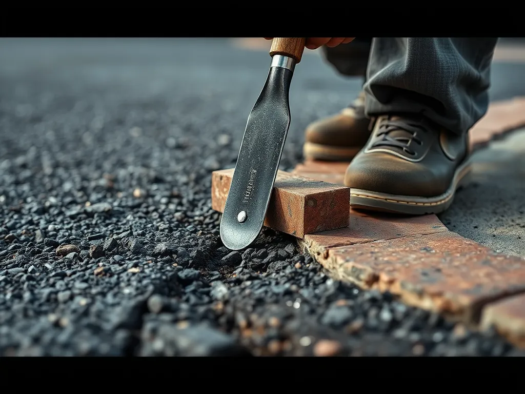 Image of a trowel being used to fill a pothole with asphalt.