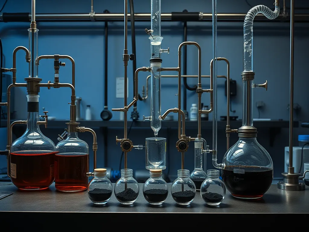 Fractional distillation apparatus used for asphalt separation and analysis.