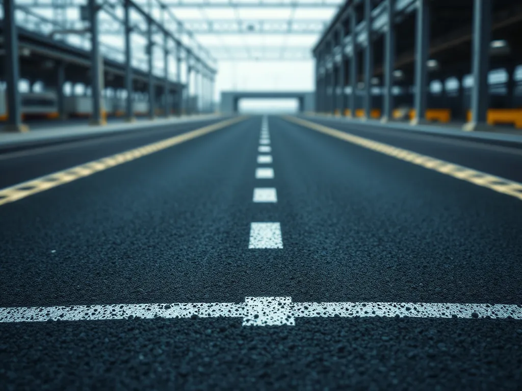 New asphalt road with geotextiles for improved stability and durability.