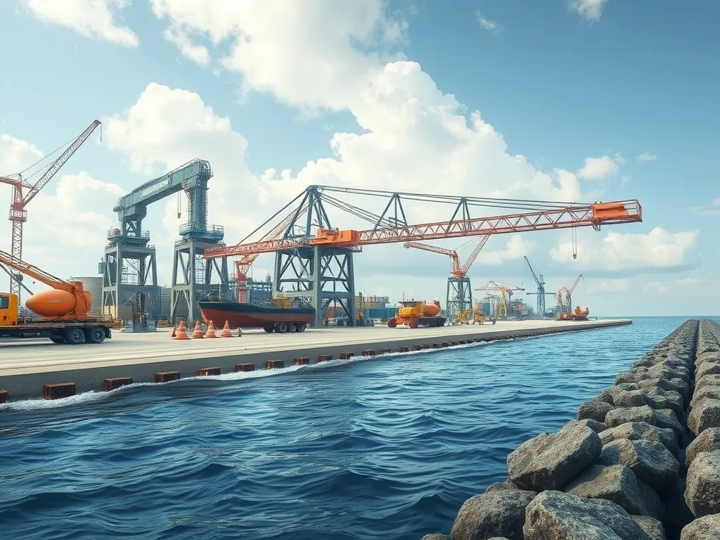 Construction site showcasing glass fiber reinforcement applications in marine structures.