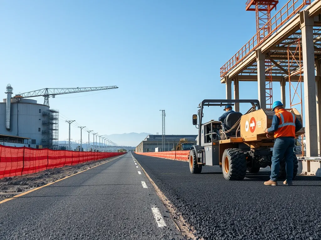 Construction workers laying asphalt on a road site, highlighting government regulations in asphalt usage.