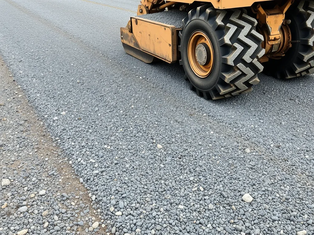 Heavy machinery working on a gravel surface preparing for asphalt transition