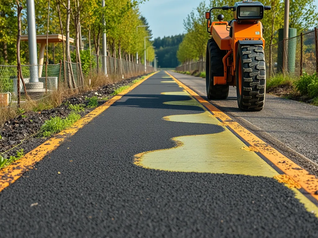 Eco-friendly asphalt maintenance showing sustainable application process