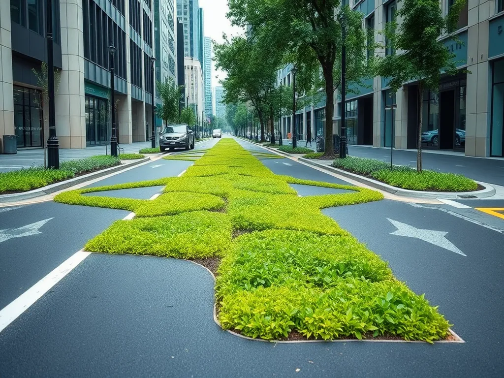Innovative use of green asphalt technologies with greenery on urban roads