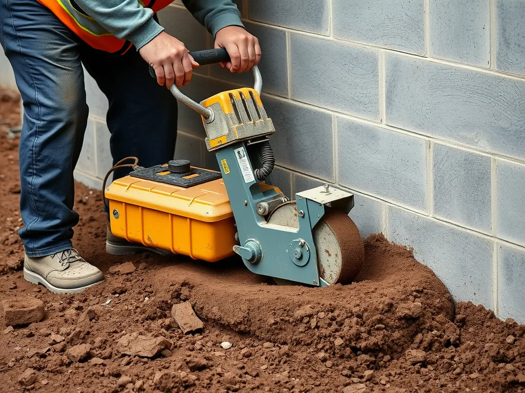 Worker using a hand-held compactor for effective compaction in construction.