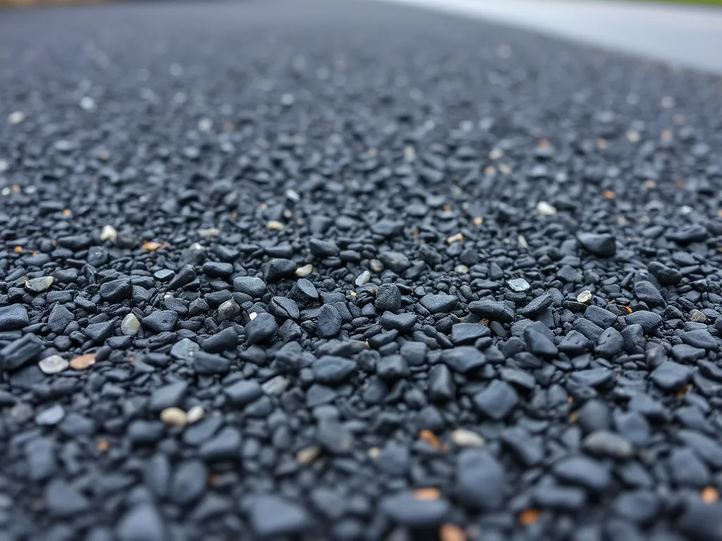 Close-up of asphalt millings surface showing texture and materials used in hardening process.
