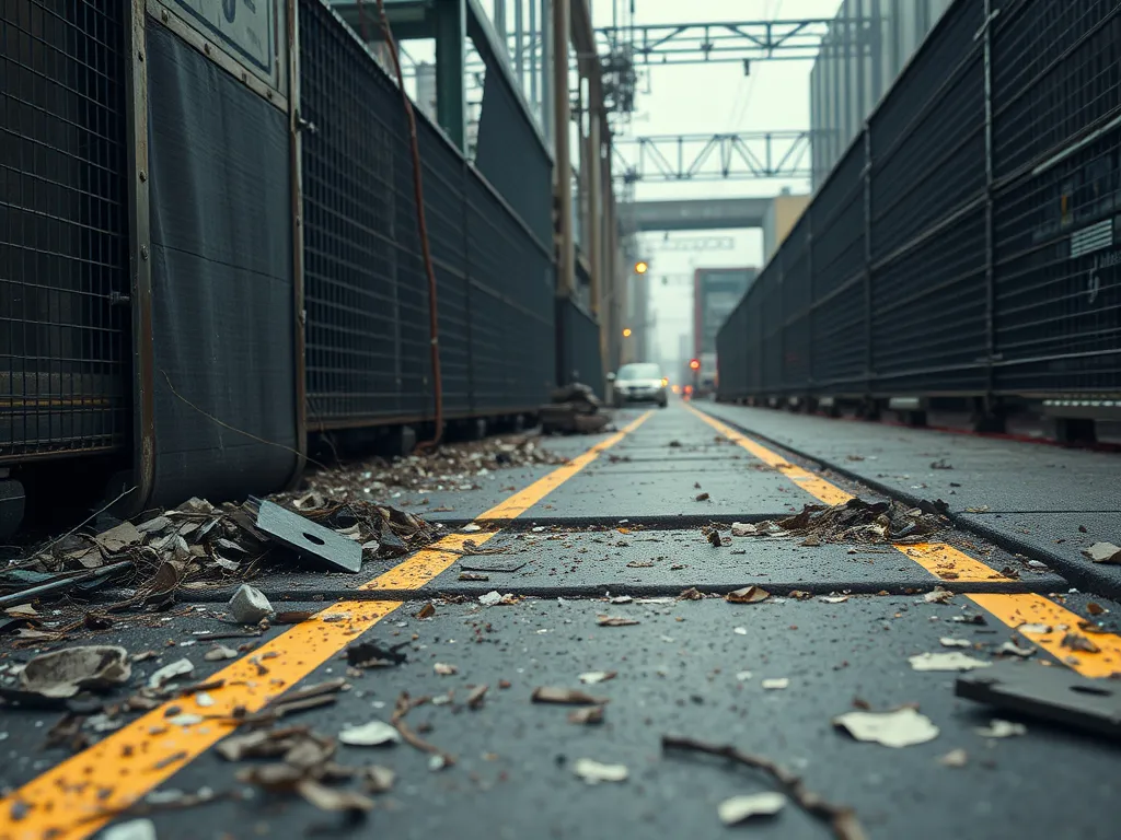 Road surface with asphalt millings showing the process of hardening for durability
