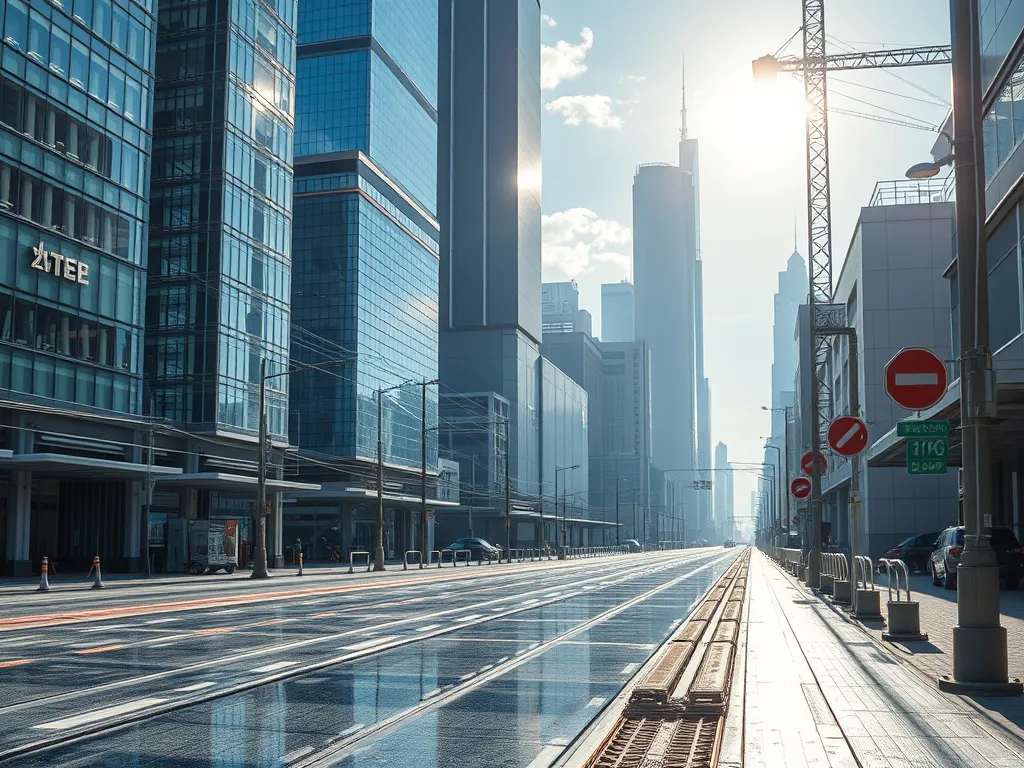 Modern city street featuring innovative heat-resistant asphalt technology.