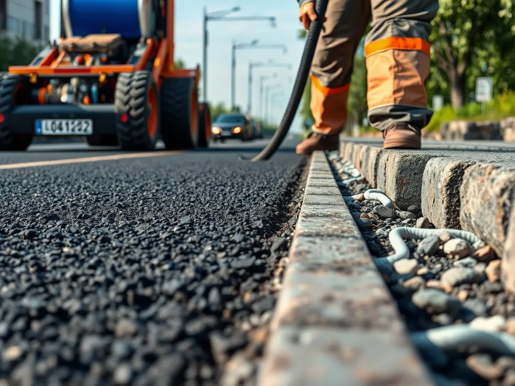 Applying heat-resistant asphalt during road construction for durability and performance.