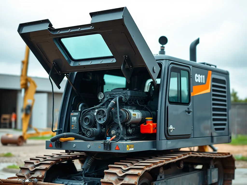 Close-up view of a high-quality asphalt smoothing machine showcasing its powerful engine
