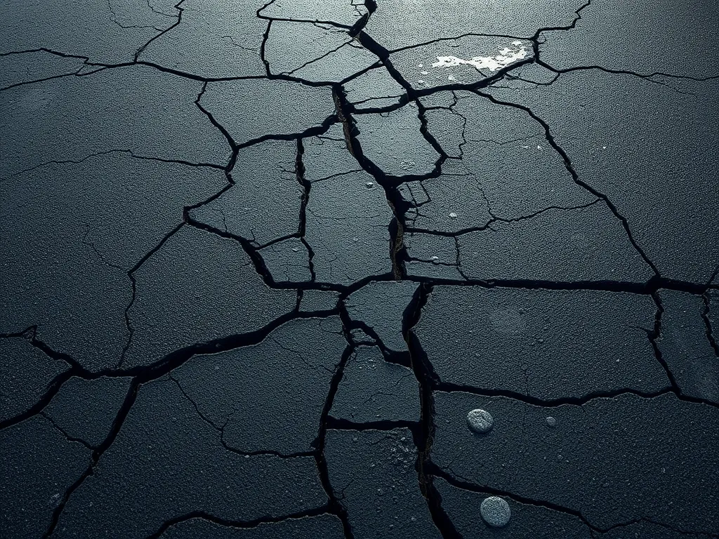 Cracked asphalt surface illustrating the effects of high temperatures on pavement durability.