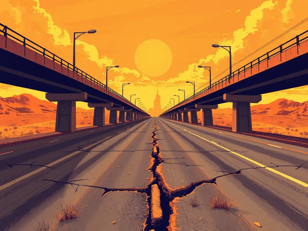 Cracked asphalt road under high temperature highlighting the effects of heat on pavement.