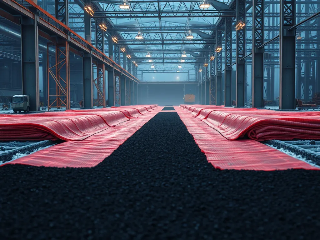 Image of hot mix asphalt being laid down in a construction setting.