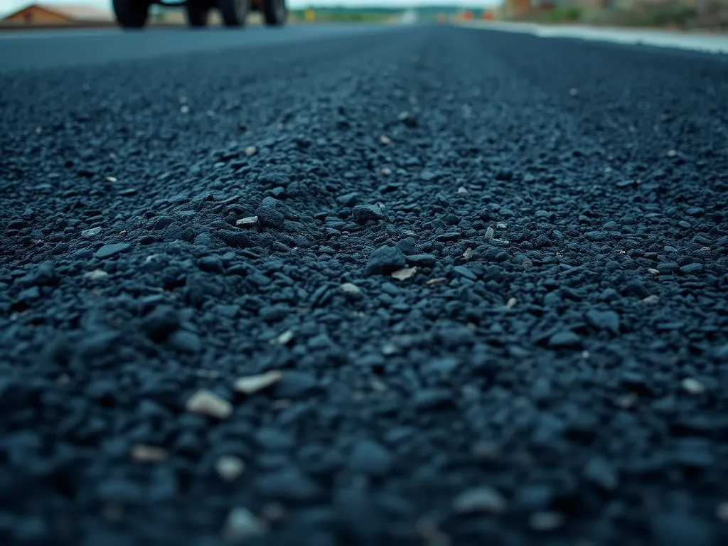Close-up view of a hot mix asphalt surface used in road construction.