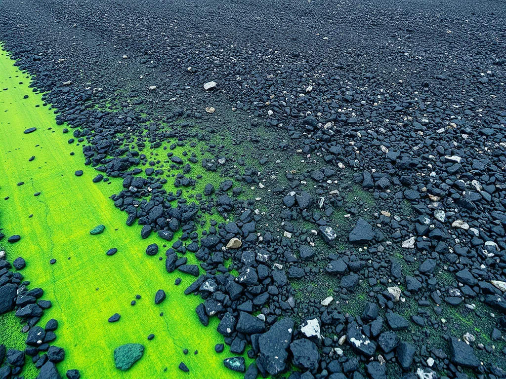 Close-up view of hot mix asphalt surface and materials used in EN 12697 testing methods.